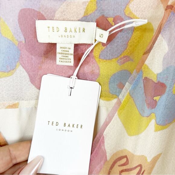 NWT Ted Baker Juleah Ruched Sleeve Floral Mini Dress 5 (XL) - Picture 5 of 7
